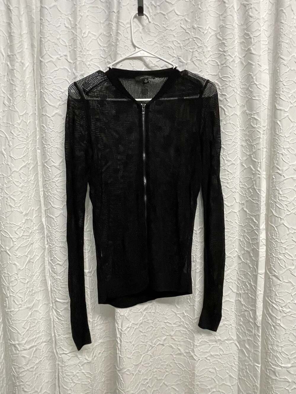 Ann Taylor Mesh Knit Full Zip Cardigan Size M Black